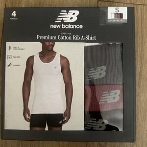 NEW BALANCE Men's Cotton Rib A Shirt Tank Top Size S 4 Pack White Black Gray Red